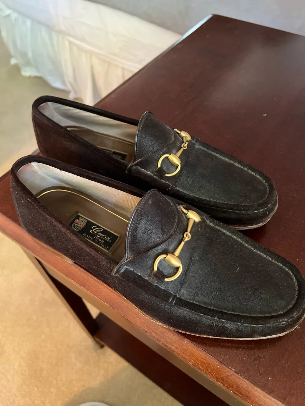 Gucci Men's Black Suede Horsebit Slip-On Loafers